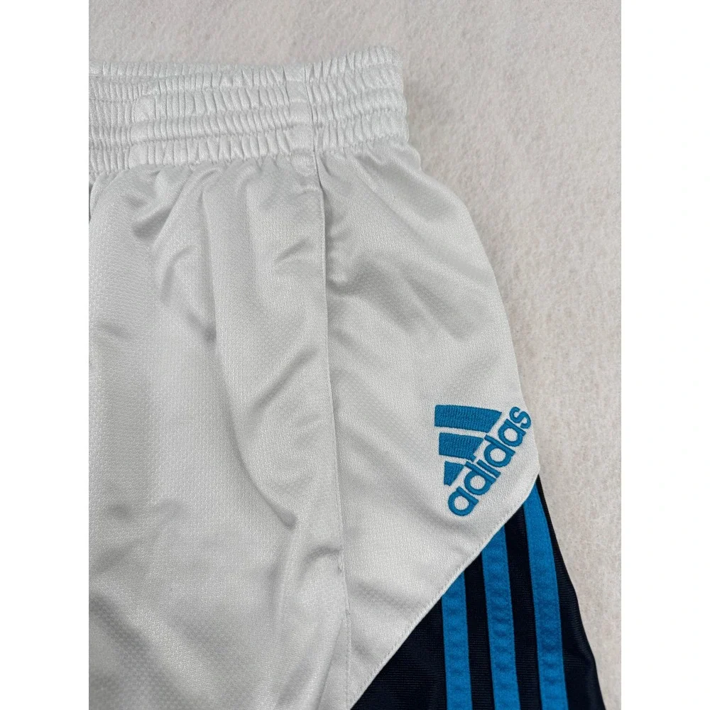 Vintage Y2K Adidas Mens Basketball Shorts White Striped Shiny Mesh Baggy M/L